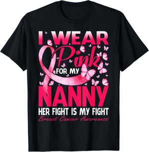 I Wear Pink For My Nanny Breast Cancer Awareness Butterfly T-Shirt - T-Shirt | Black