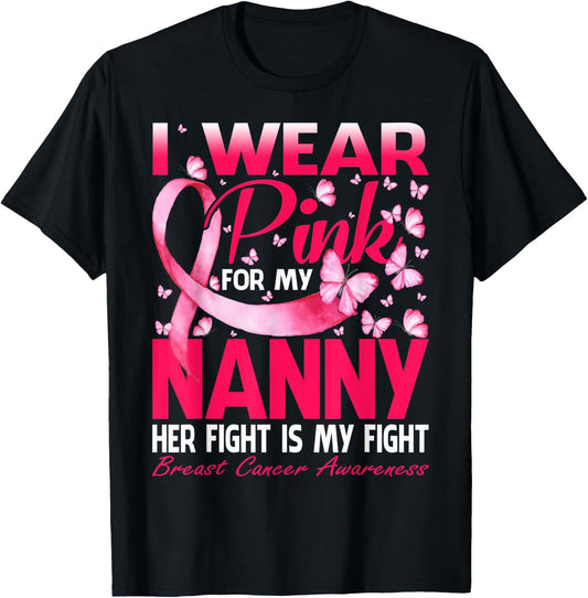I Wear Pink For My Nanny Breast Cancer Awareness Butterfly T-Shirt - T-Shirt | Black