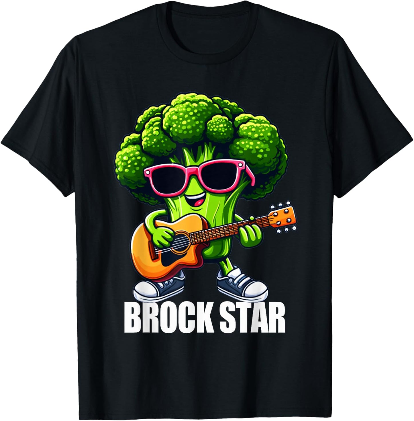 Brock Star Funny Rock and Roll Broccoli Guitar Food Pun T-Shirt - T-Shirt | Black