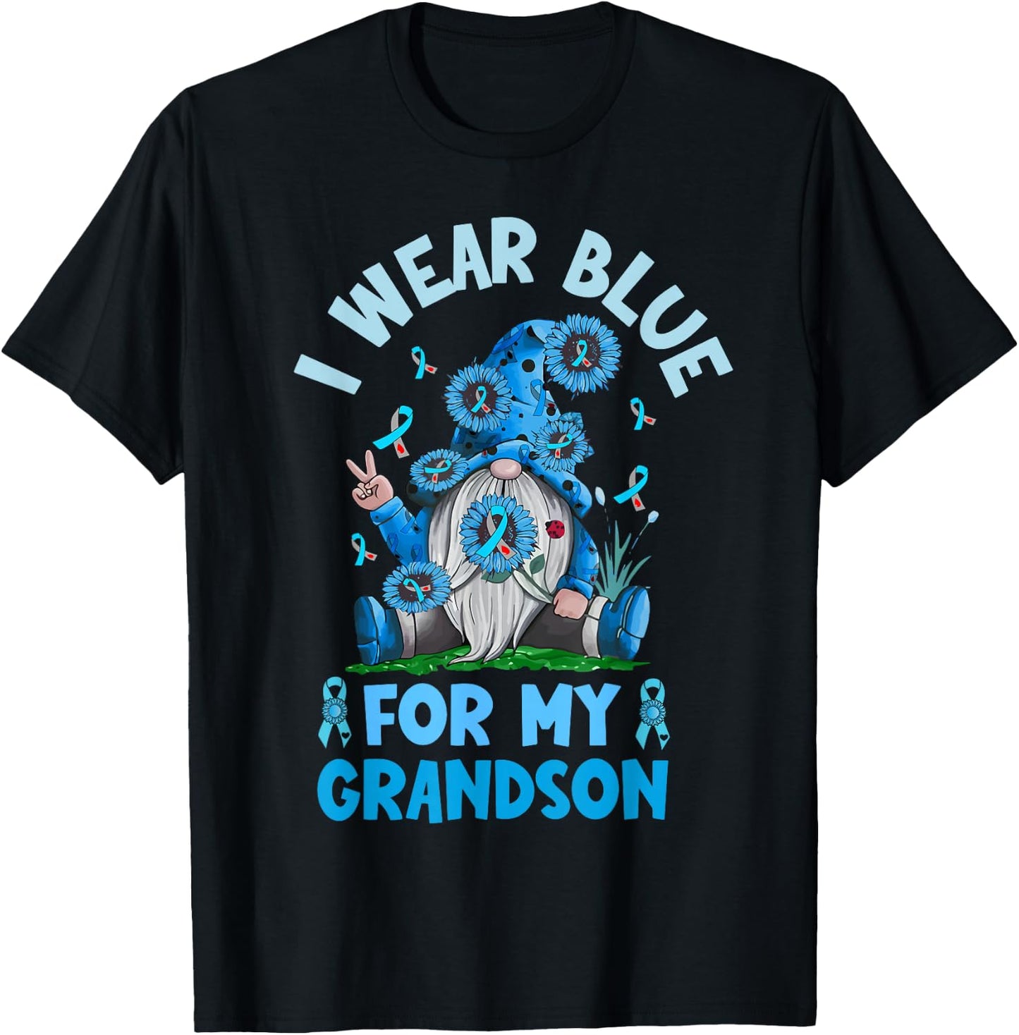 I Wear Blue For My Grandson Type 1 T1D Diabetes Awareness T-Shirt - T-Shirt | Black
