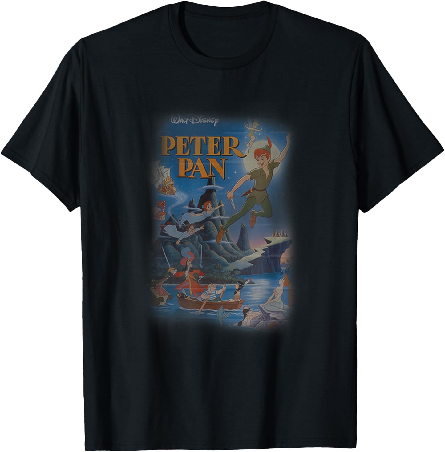 Disney Peter Pan Main Characters Never Land Vintage Poster T-Shirt - T-Shirt | Black