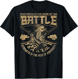 Japanese Koi fish and Samurai sword, Japanese (ART BACK) T-Shirt - T-Shirt | Black