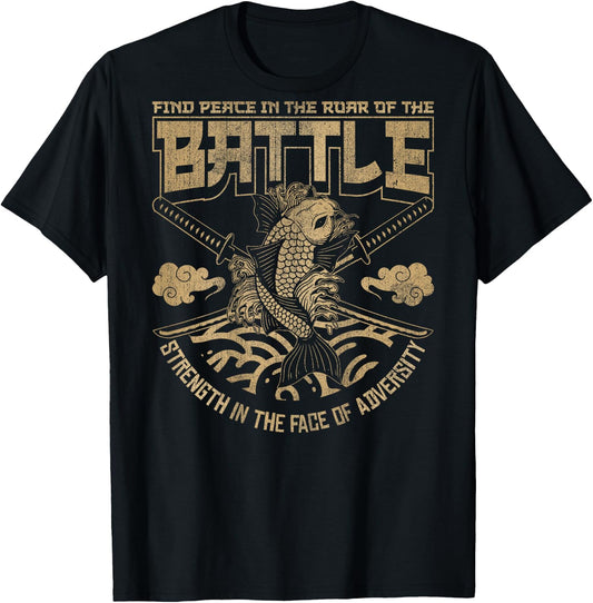 Japanese Koi fish and Samurai sword, Japanese (ART BACK) T-Shirt - T-Shirt | Black