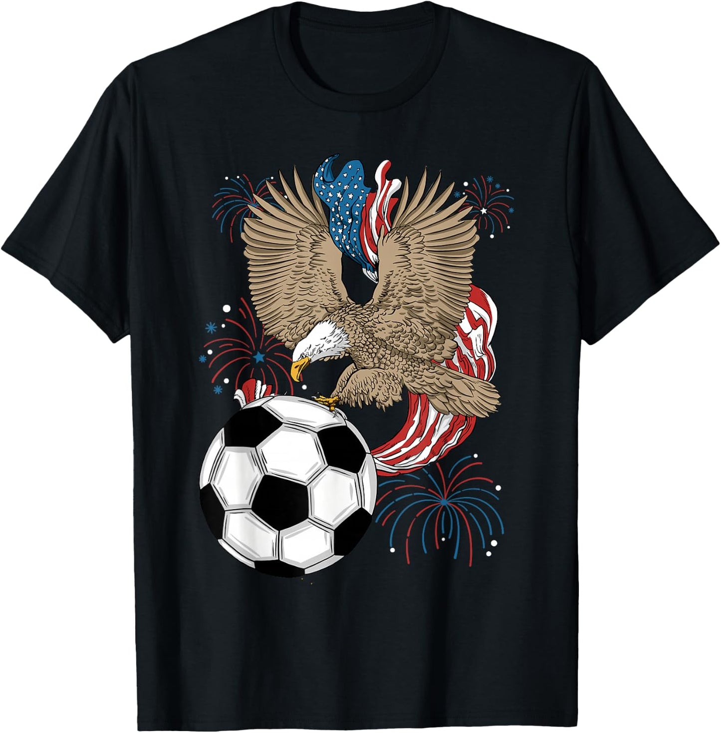 Soccer 4th Of July Eagle USA Flag America Soccer Player Women Kids Men T-Shirt - T-Shirt | Black