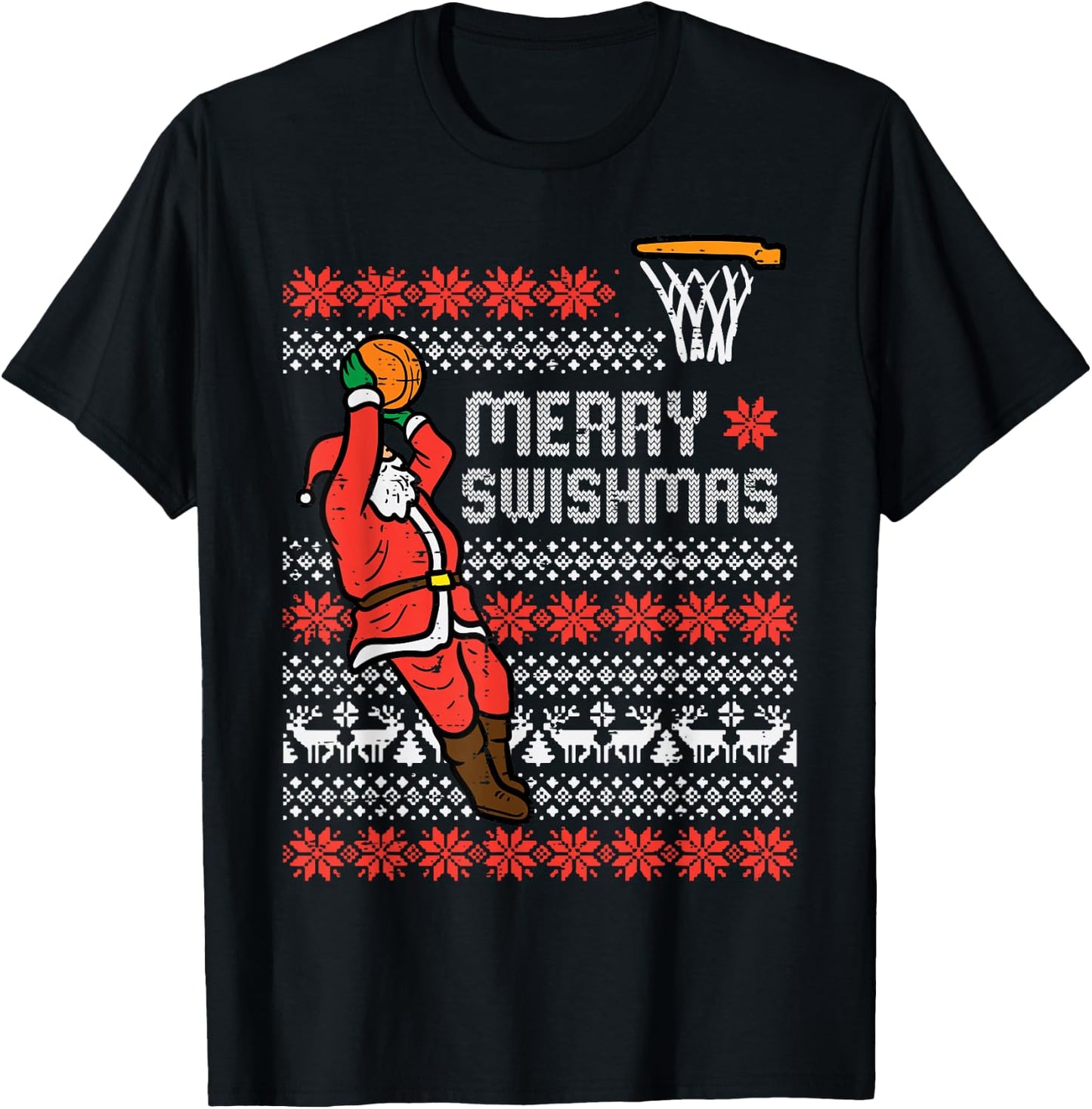 Merry Swishmas Basketball Ugly Christmas Xmas Men Boys Kids T-Shirt - T-Shirt | Black