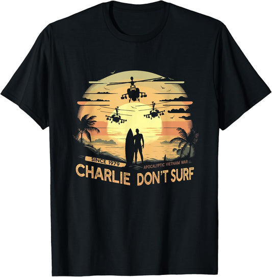 Vietnam War Vintage Sunset - Classic Charlie Don't Surf T-Shirt - T-Shirt | Black