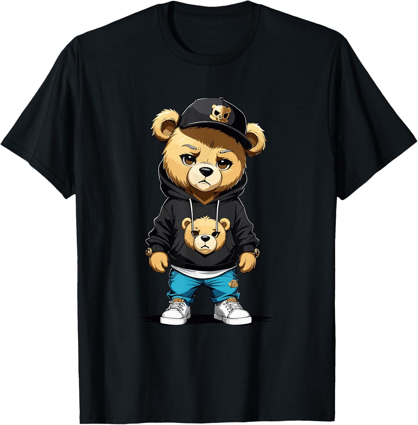 Teddy Bear Gangster in Hip Hop Street Clothes T-Shirt - T-Shirt | Black