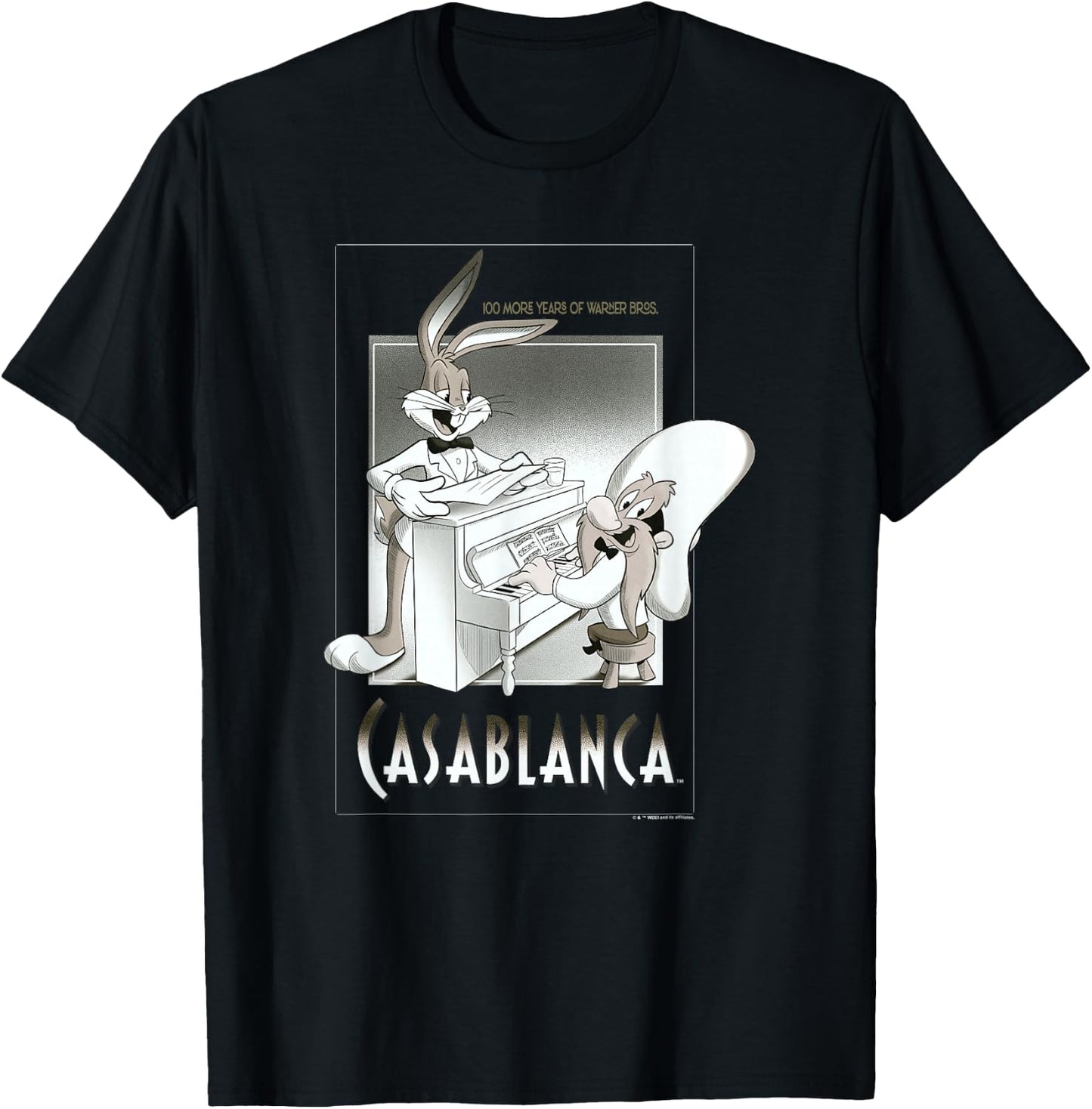 WB 100 Looney Tunes Classic Casablanca Vintage Movie Poster T-Shirt - T-Shirt | Black
