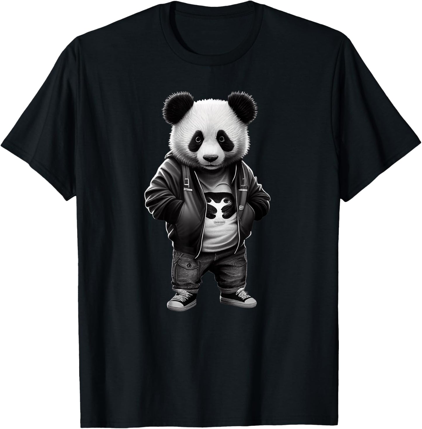 Black and White Panda with Cool Cute Sportswear T-Shirt - T-Shirt | Black
