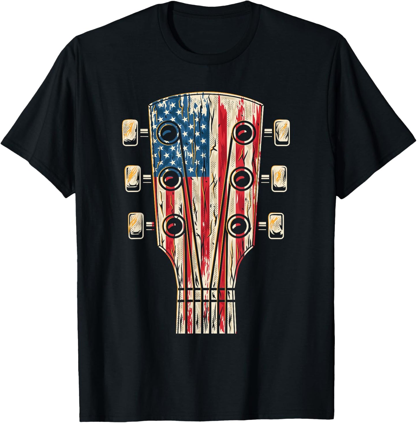 American Flag Guitar 4th of July Guitarist USA Country Music T-Shirt - T-Shirt | Black