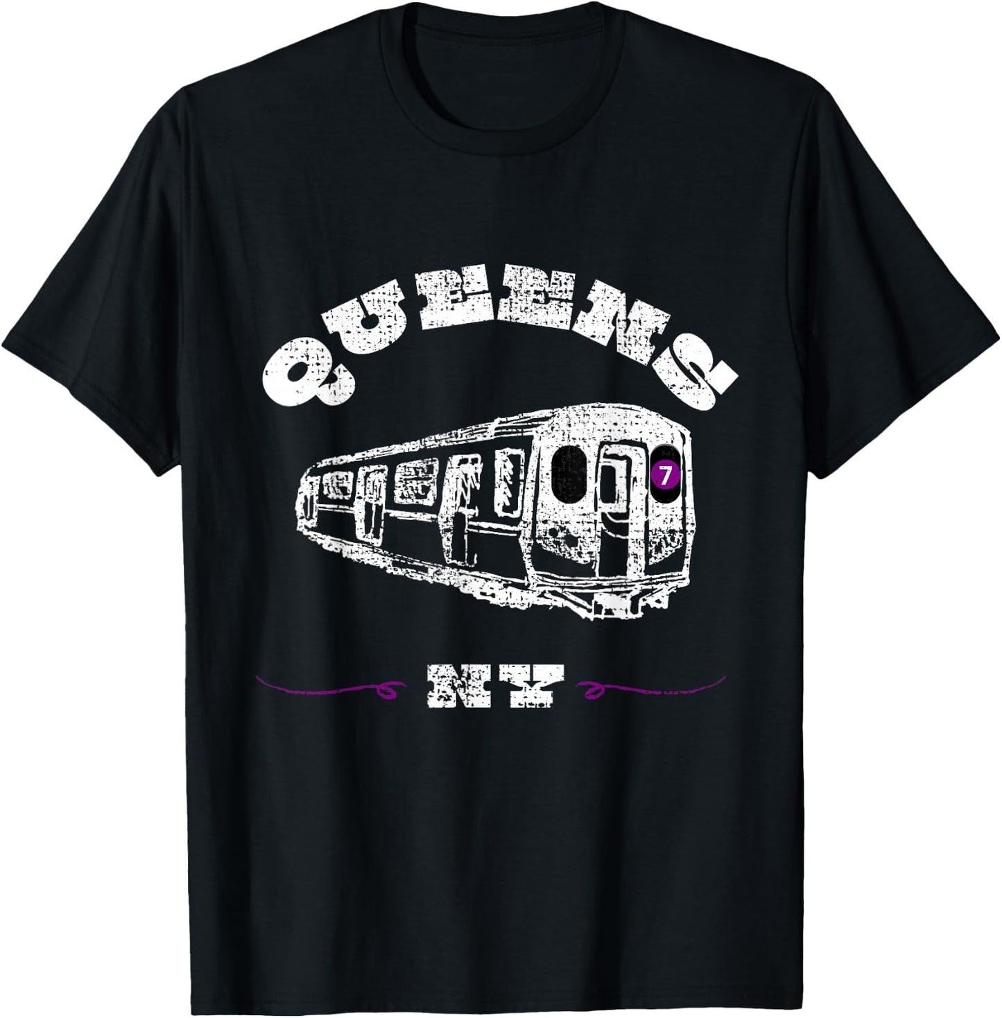 Queens New York 7 Train | New York City Borough | NYC Subway T-Shirt - T-Shirt | Black