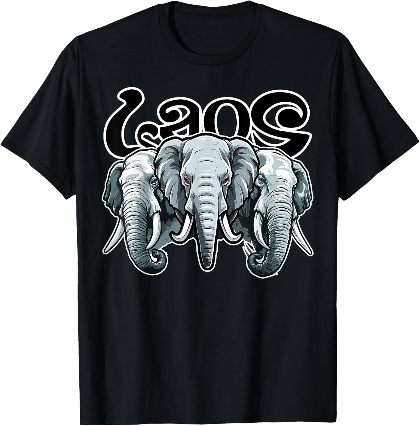 Lao Laos Three Headed Elephant South East Asian T-Shirt - T-Shirt | Black