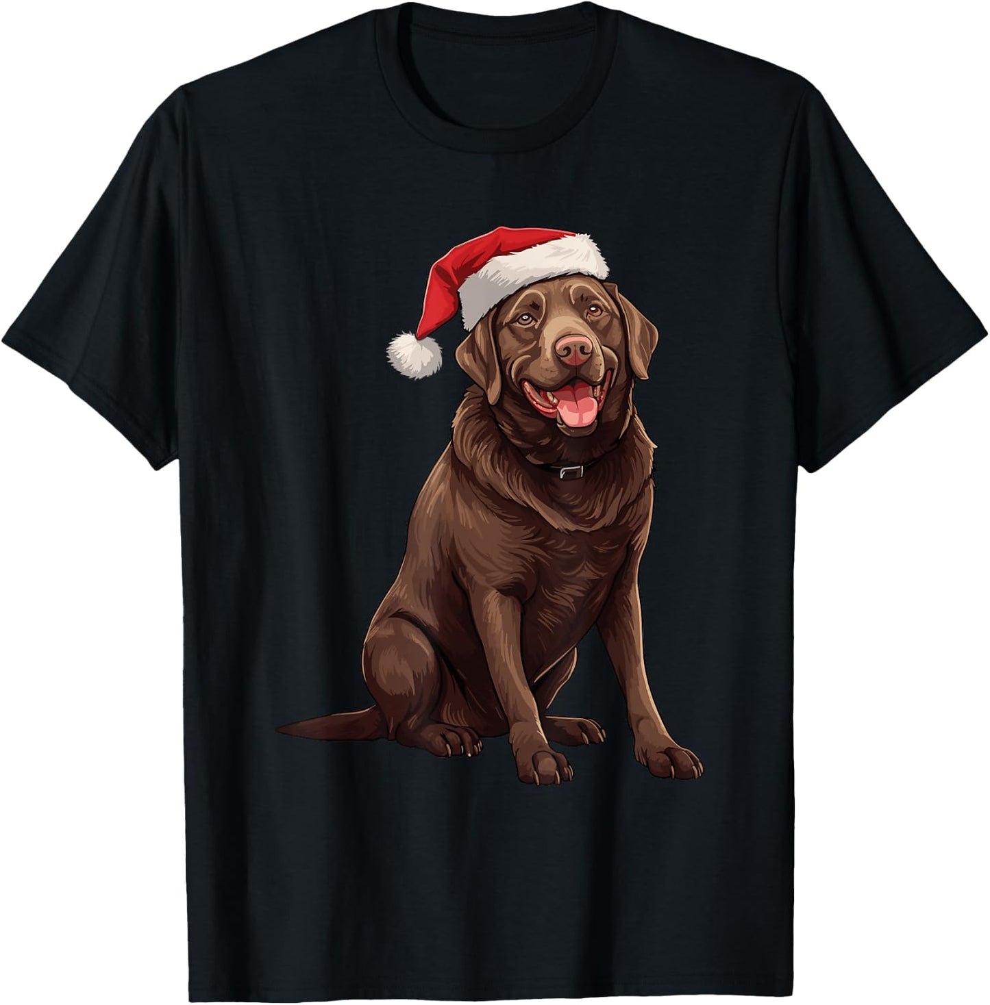 Chocolate Labrador Dog Christmas Santa Hat Xmas Pajama Men Women Kids T-Shirt - T-Shirt | Black