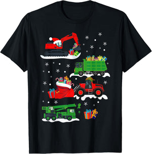 Construction Vehicle Christmas Red Trucks Winter Boys Kids T-Shirt - T-Shirt | Black