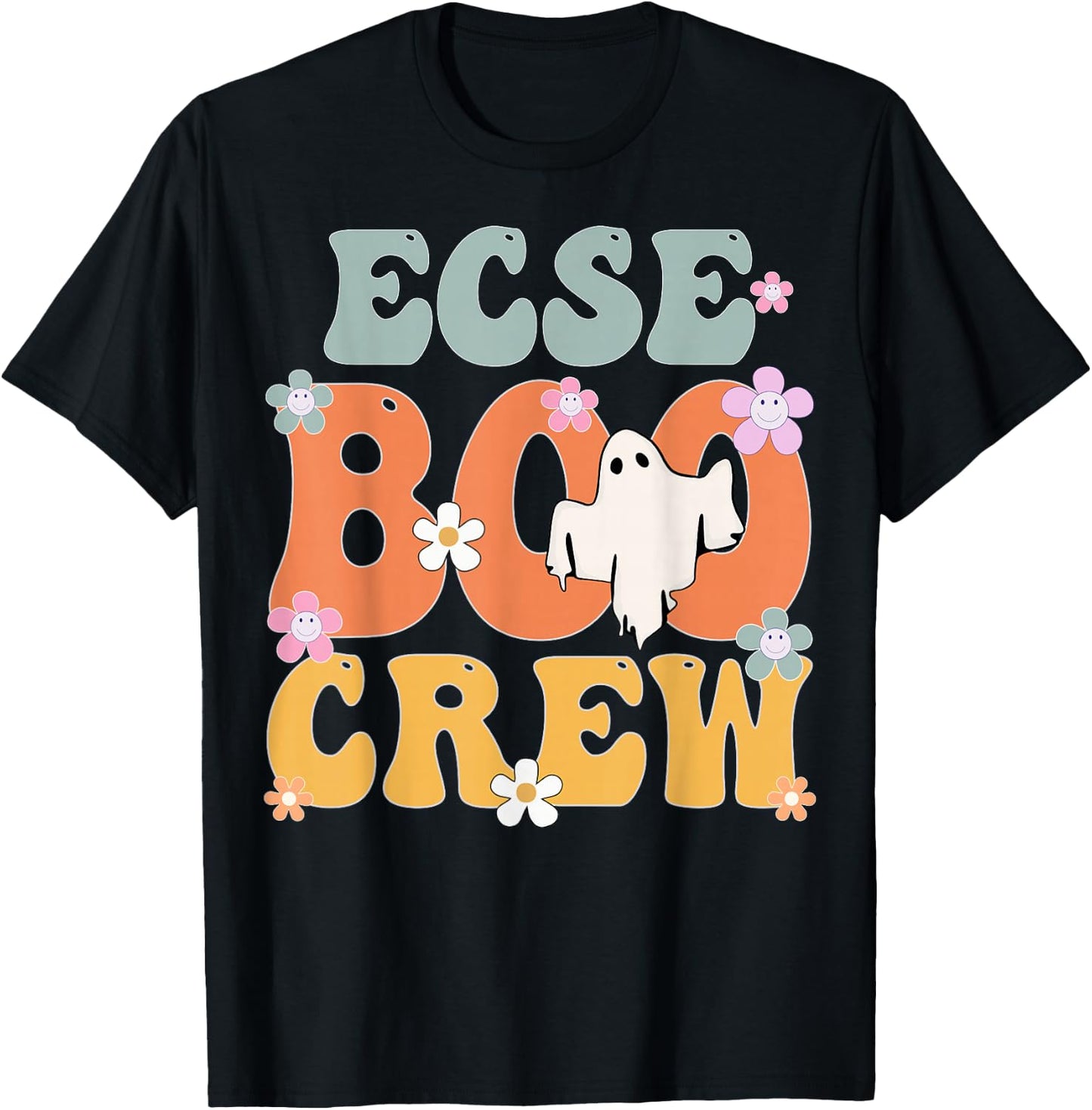 ECSE Boo Crew Ghost Retro Groovy Halloween T-Shirt - T-Shirt | Black