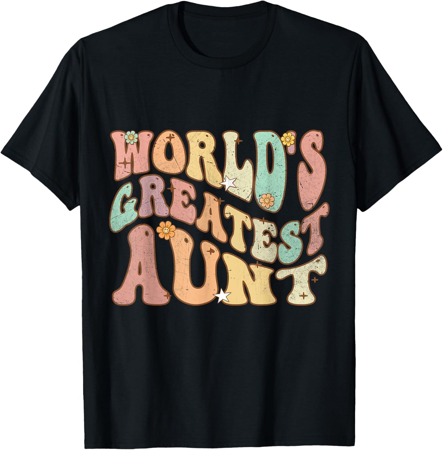 Groovy Retro Vintage World's Greatest Aunt Matching Family T-Shirt - T-Shirt | Black