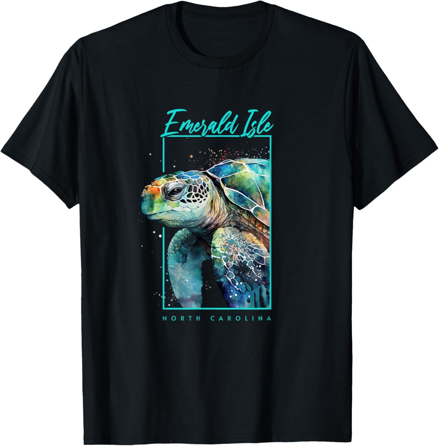 Emerald Isle NC Art Souvenir Sea Turtle Portrait T-Shirt - T-Shirt | Black