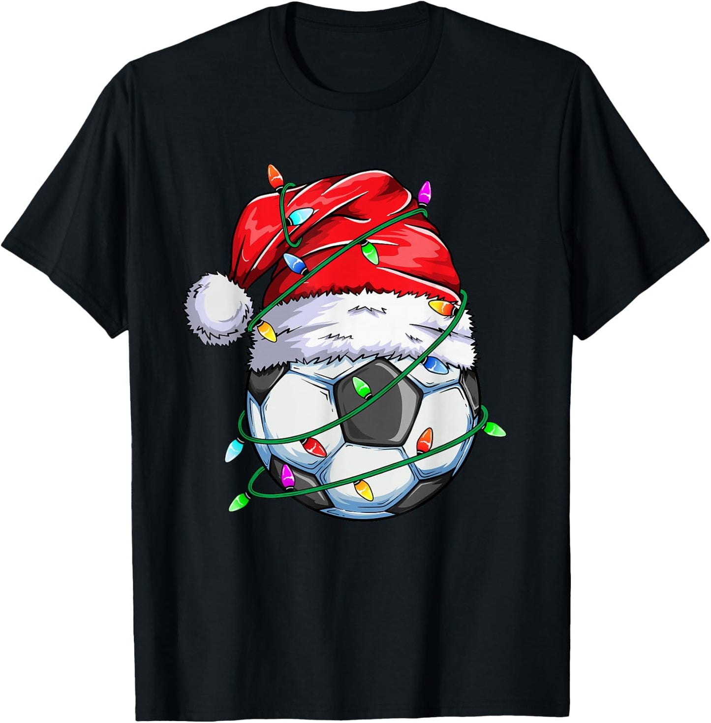 Santa Soccer Ball Sports Design- Christmas Soccer Player T-Shirt - T-Shirt | Black