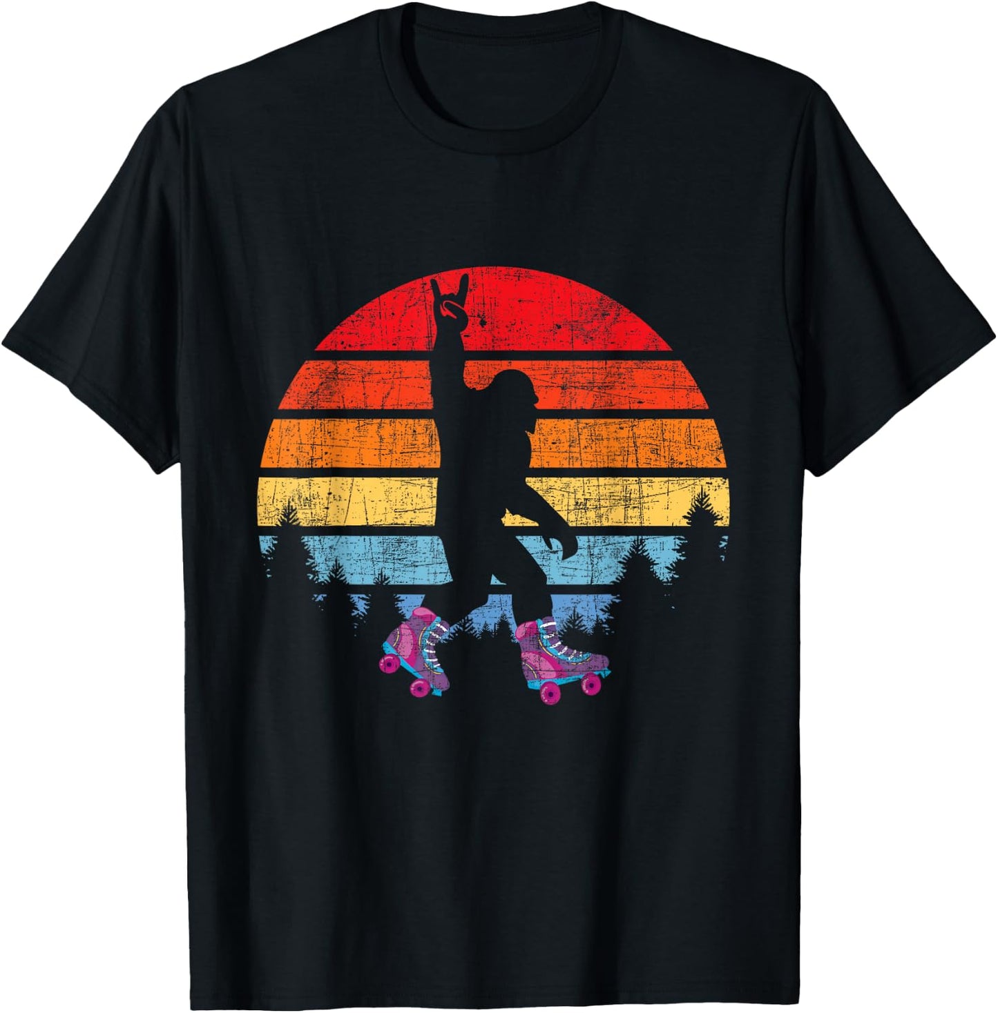 Retro Vintage Bigfoot Skater - Roller Skating Roller Derby T-Shirt - T-Shirt | Black