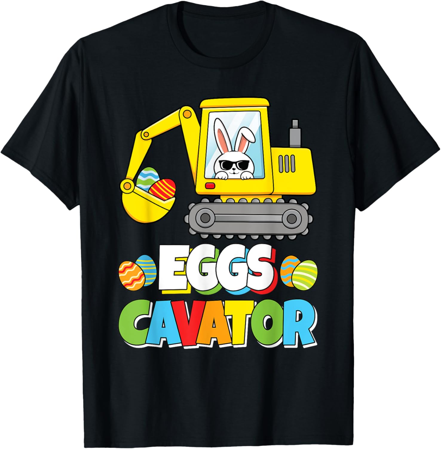 Eggs Cavator Easter Bunny Excavator Funny Rabbit Boys Kids T-Shirt - T-Shirt | Black