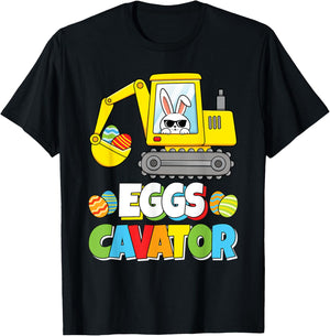 Eggs Cavator Easter Bunny Excavator Funny Rabbit Boys Kids T-Shirt - T-Shirt | Black