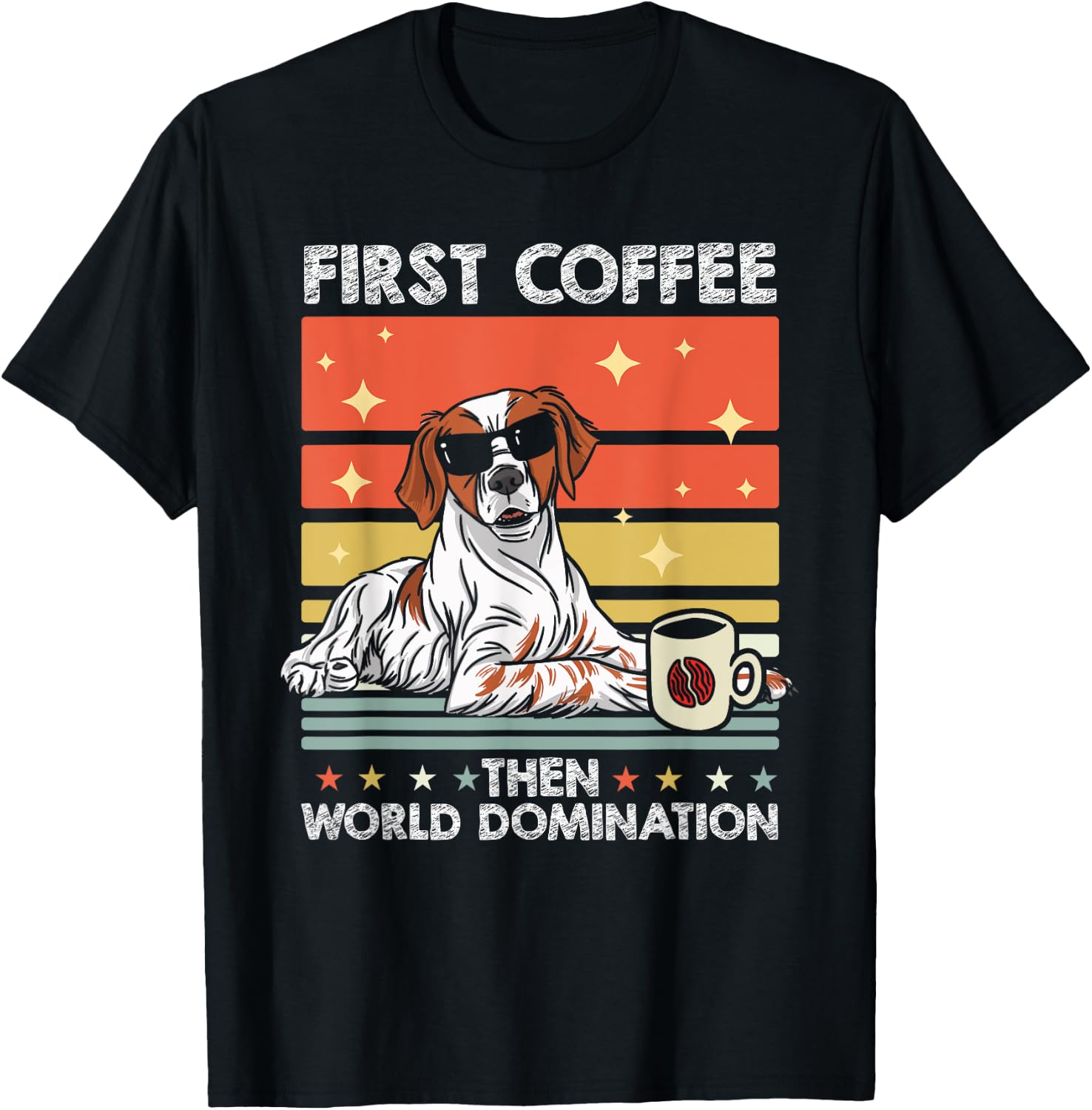 Retro Dog Breed Coffee Subglasses - Vintage Brittany Spaniel T-Shirt - T-Shirt | Black
