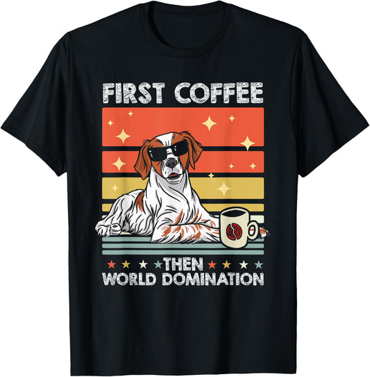 Retro Dog Breed Coffee Subglasses - Vintage Brittany Spaniel T-Shirt - T-Shirt | Black