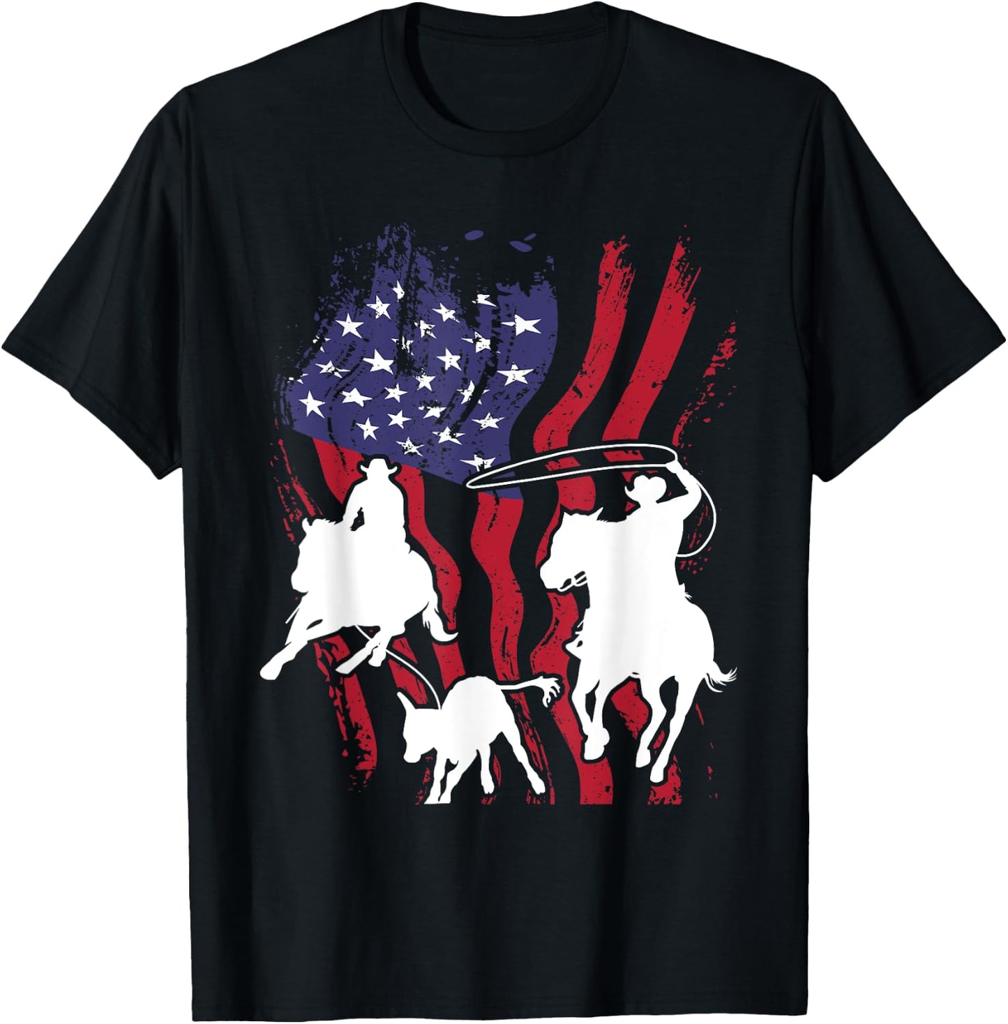 Rodeo Team Roping - Horse Riding Equestrian Header Heeler T-Shirt - T-Shirt | Black