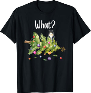 Funny Cat What Holiday Tree Christmas Men Women Kids T-Shirt - T-Shirt | Black