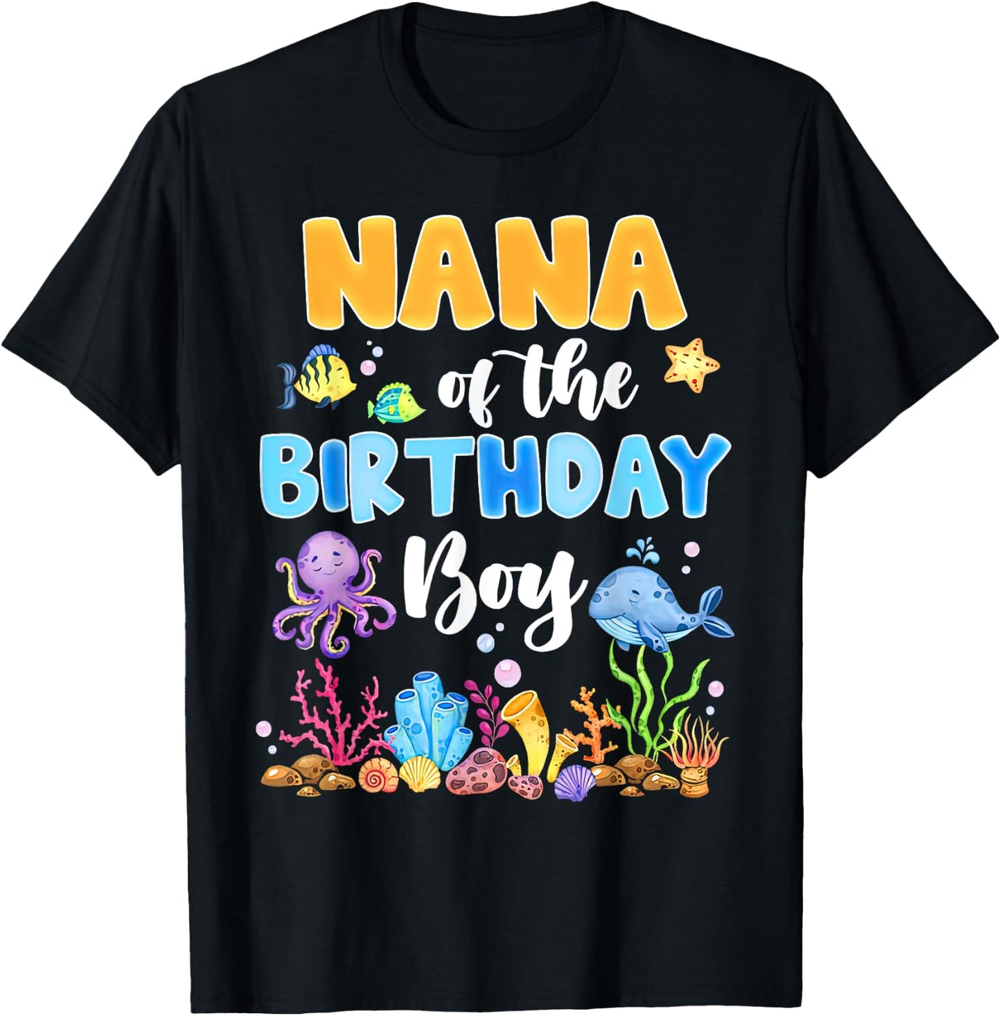 Nana Of The Birthday Boy Aquarium Sea Animals Matching T-Shirt - T-Shirt | Black