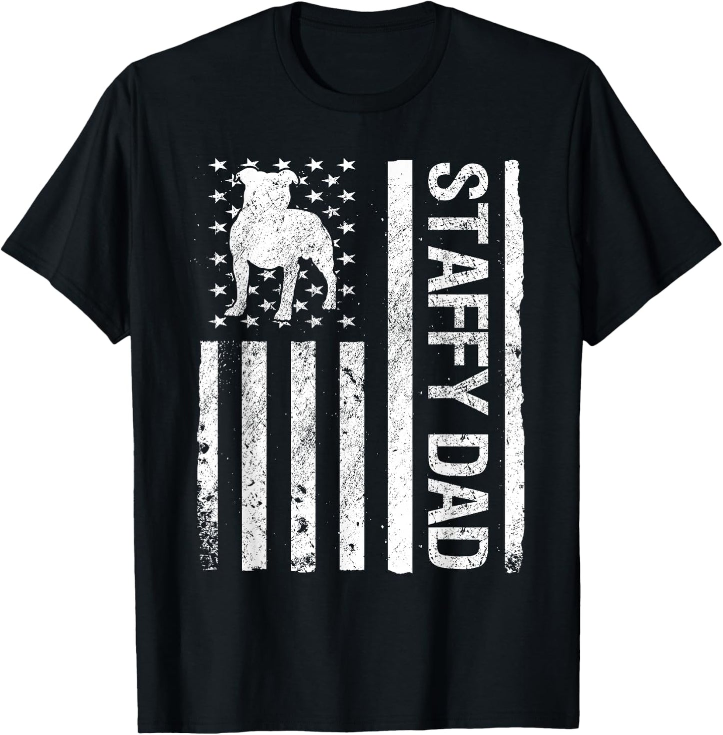 Staffy Dad USA Flag Pet Staffordshire Bull Terrier Dog Dad T-Shirt - T-Shirt | Black