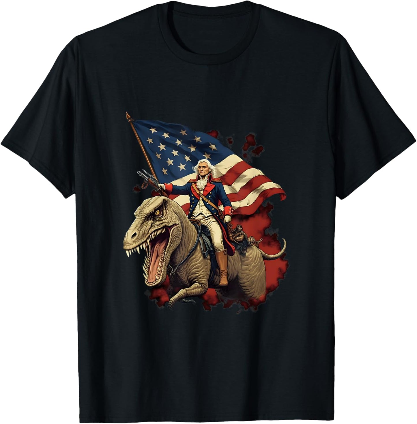 George Washington on a Dinosaur on July 4th Independence Day T-Shirt - T-Shirt | Black