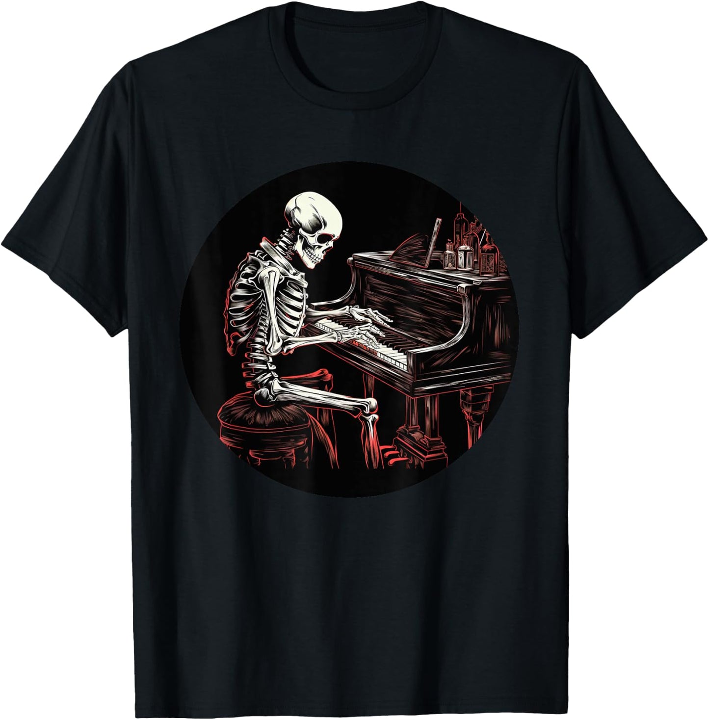 Funny Skeleton with Piano Keyboard for classical Music Fans T-Shirt - T-Shirt | Black