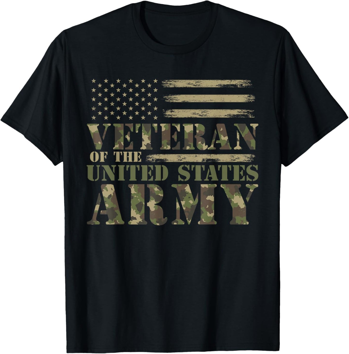Veteran of The United States Army Camouflage US Flag Veteran T-Shirt - T-Shirt | Black