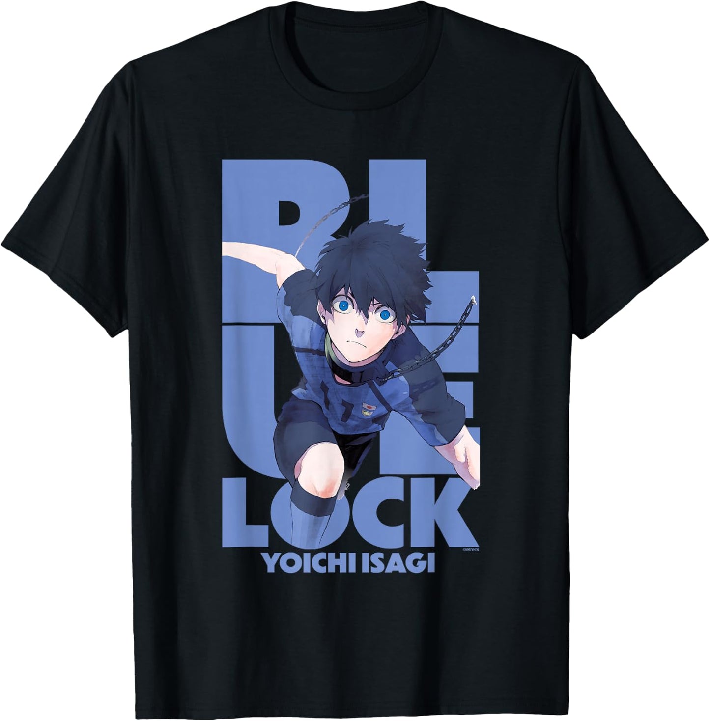 Blue Lock Yoichi Isagi Running Through Big Chest Portrait T-Shirt - T-Shirt | Black