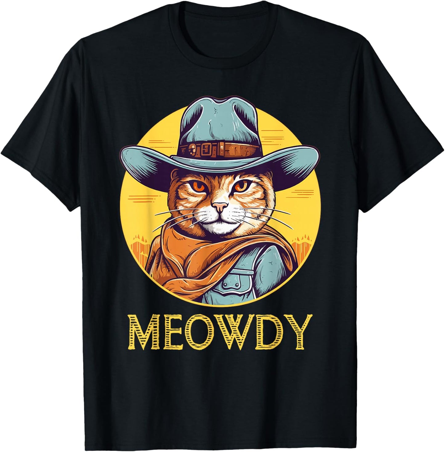 Cat Cowboy Cowgirl Women Men Kid Halloween Meow Howdy Meowdy T-Shirt - T-Shirt | Black