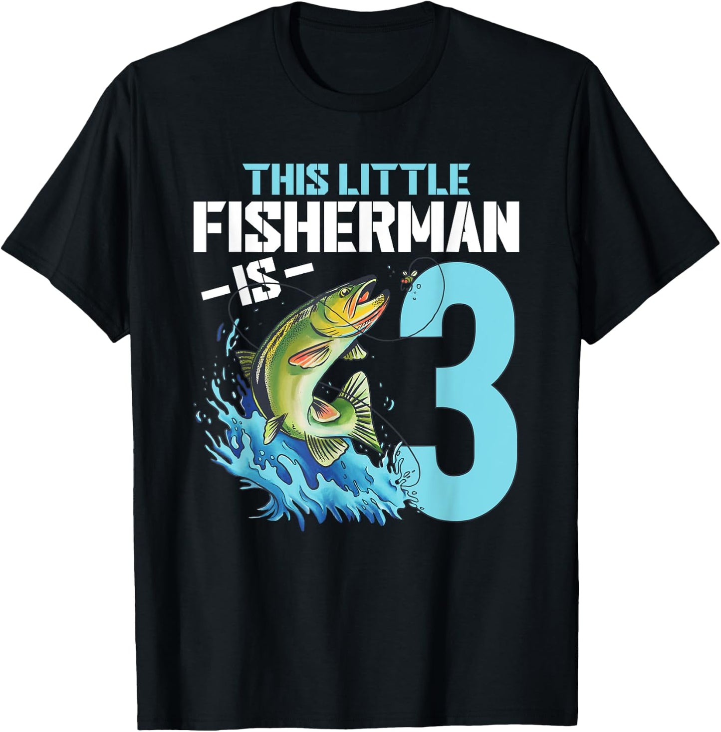 Boys Fishing Birthday Shirt 3 Year Old Boy Fisherman Kids T-Shirt - T-Shirt | Black