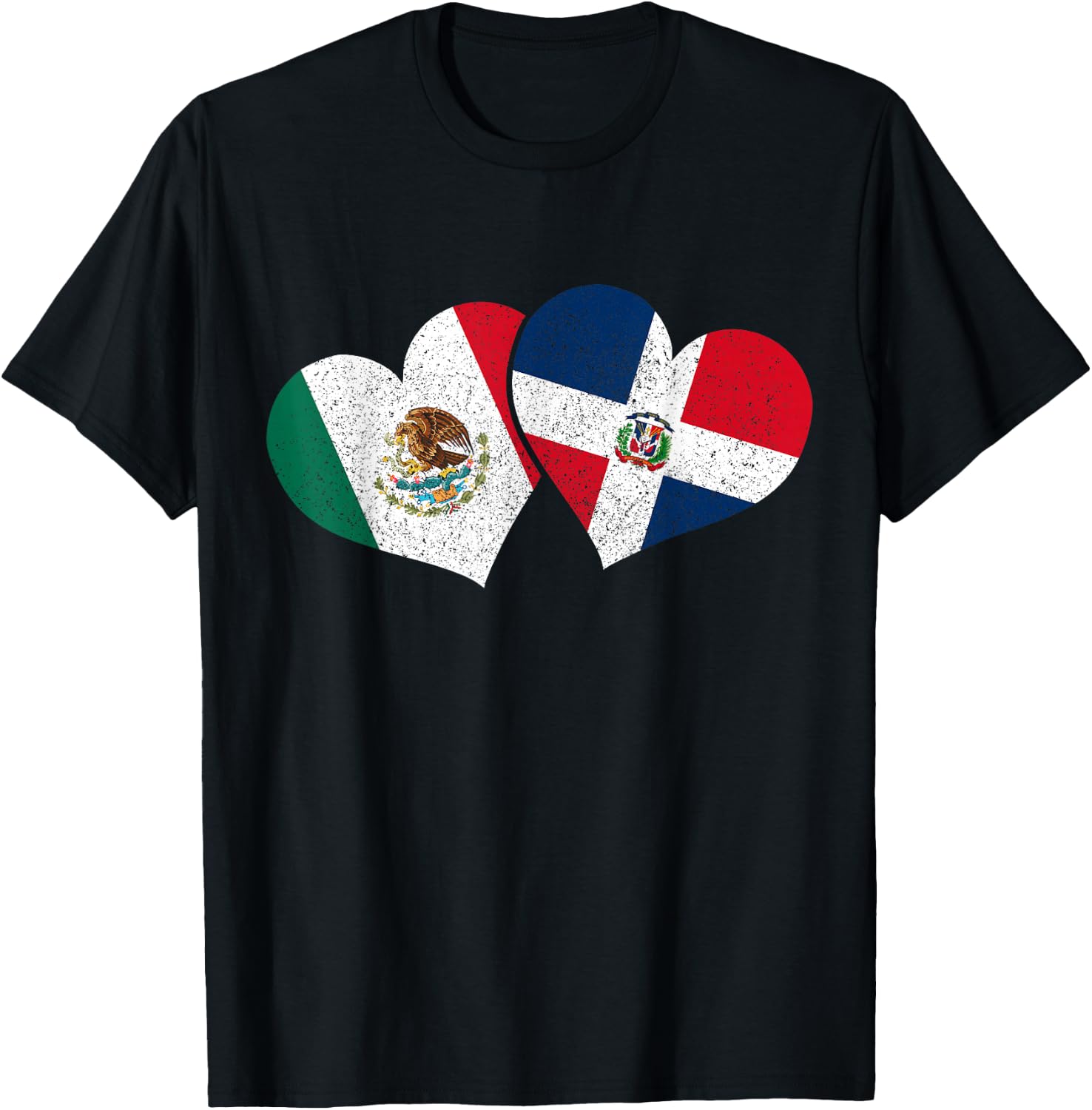 Mexico Dominican Republic Hearts Mexican Flag Pride Heritage T-Shirt - T-Shirt | Black