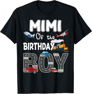 Mimi Of The Birthday Boy Trains Cars Fire Trucks Airplane T-Shirt - T-Shirt | Black
