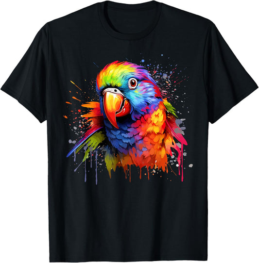 Colorful Splash Art Rainbow Lorikeet Parrot Lover T-Shirt - T-Shirt | Black