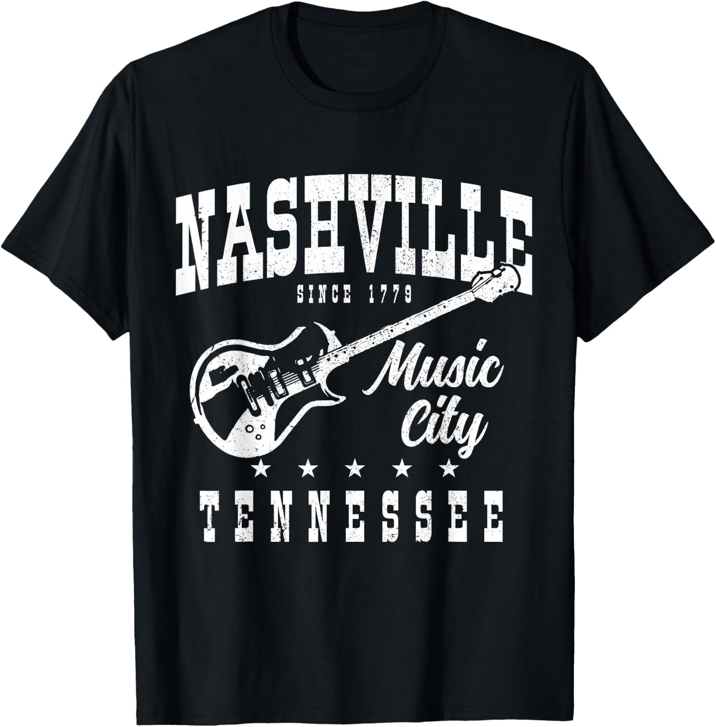 Nashville Tennessee Country Music City Guitar Player Vintage T-Shirt - T-Shirt | Black