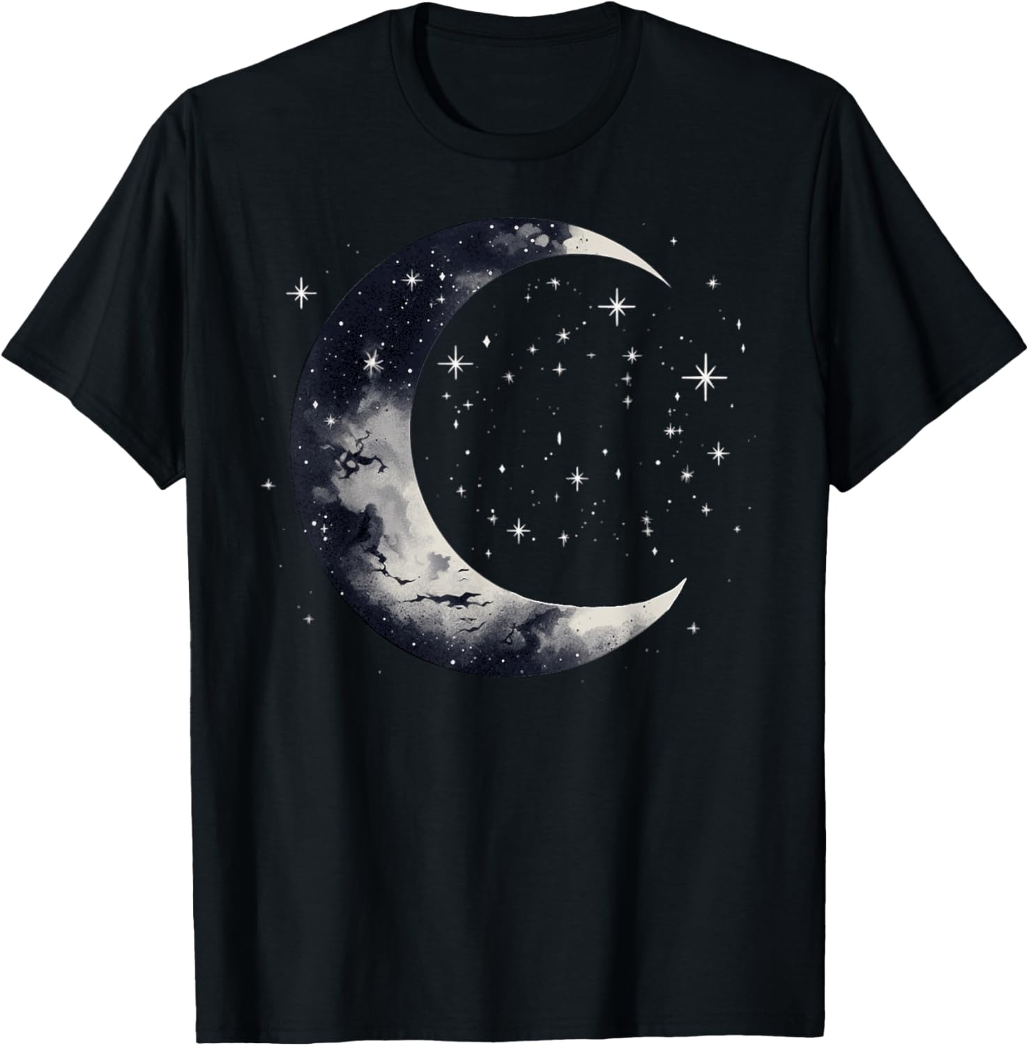 Stars and Moon Night Sky Galaxy Aesthetic Graphic Lovers T-Shirt - T-Shirt | Black