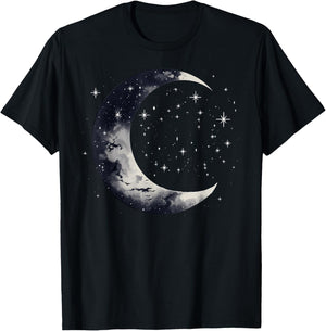 Stars and Moon Night Sky Galaxy Aesthetic Graphic Lovers T-Shirt - T-Shirt | Black