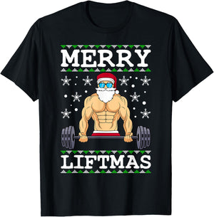 Merry Liftmas Bodybuilder Wiehnachten Ugly Christmas T-Shirt - T-Shirt | Black