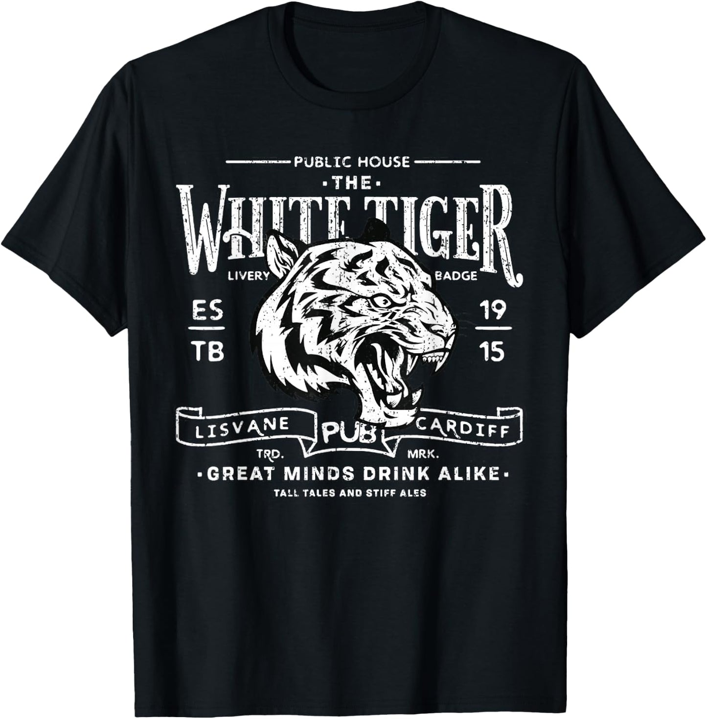 Vintage White Tiger Pub T-Shirt - T-Shirt | Black