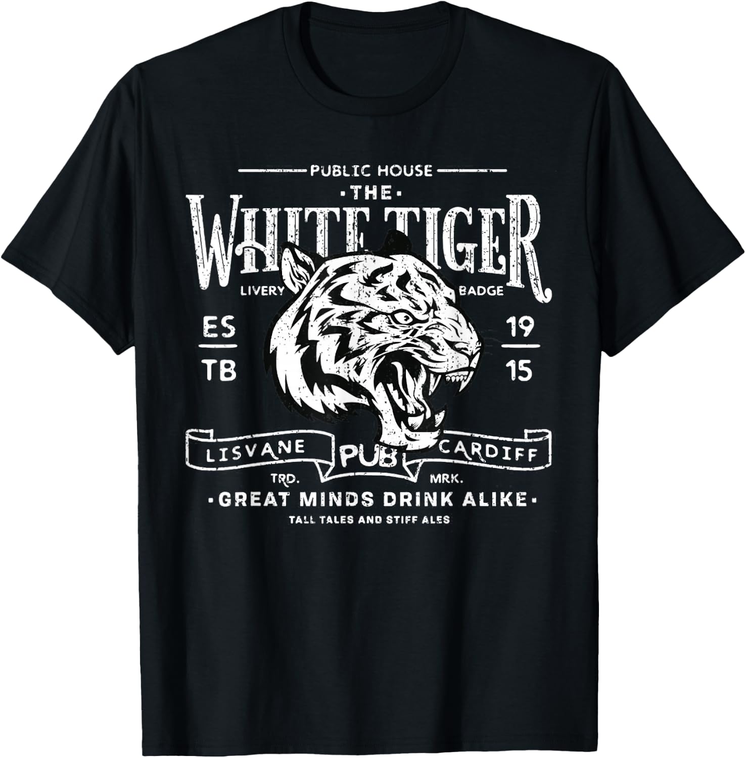 Vintage White Tiger Pub T-Shirt - T-Shirt | Black