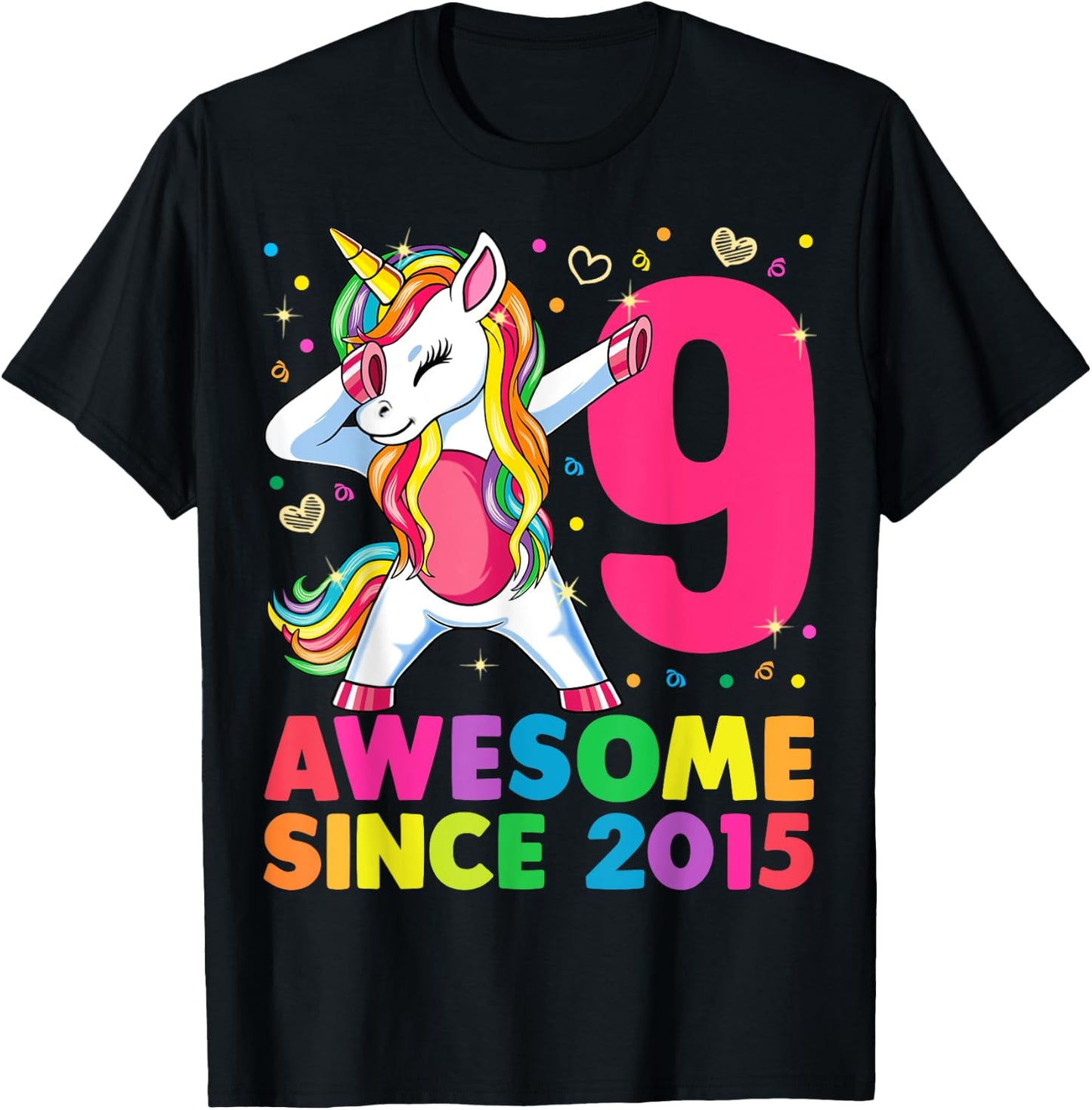 9 Years Old Unicorn Dabbing 9th Birthday Girl Unicorn Party T-Shirt - T-Shirt | Black