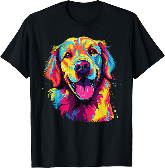 Watercolor Colorful Golden Retriever Dog Men Women Girls Kids T-Shirt - T-Shirt | Black