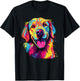 Watercolor Colorful Golden Retriever Dog Men Women Girls Kids T-Shirt - T-Shirt | Black