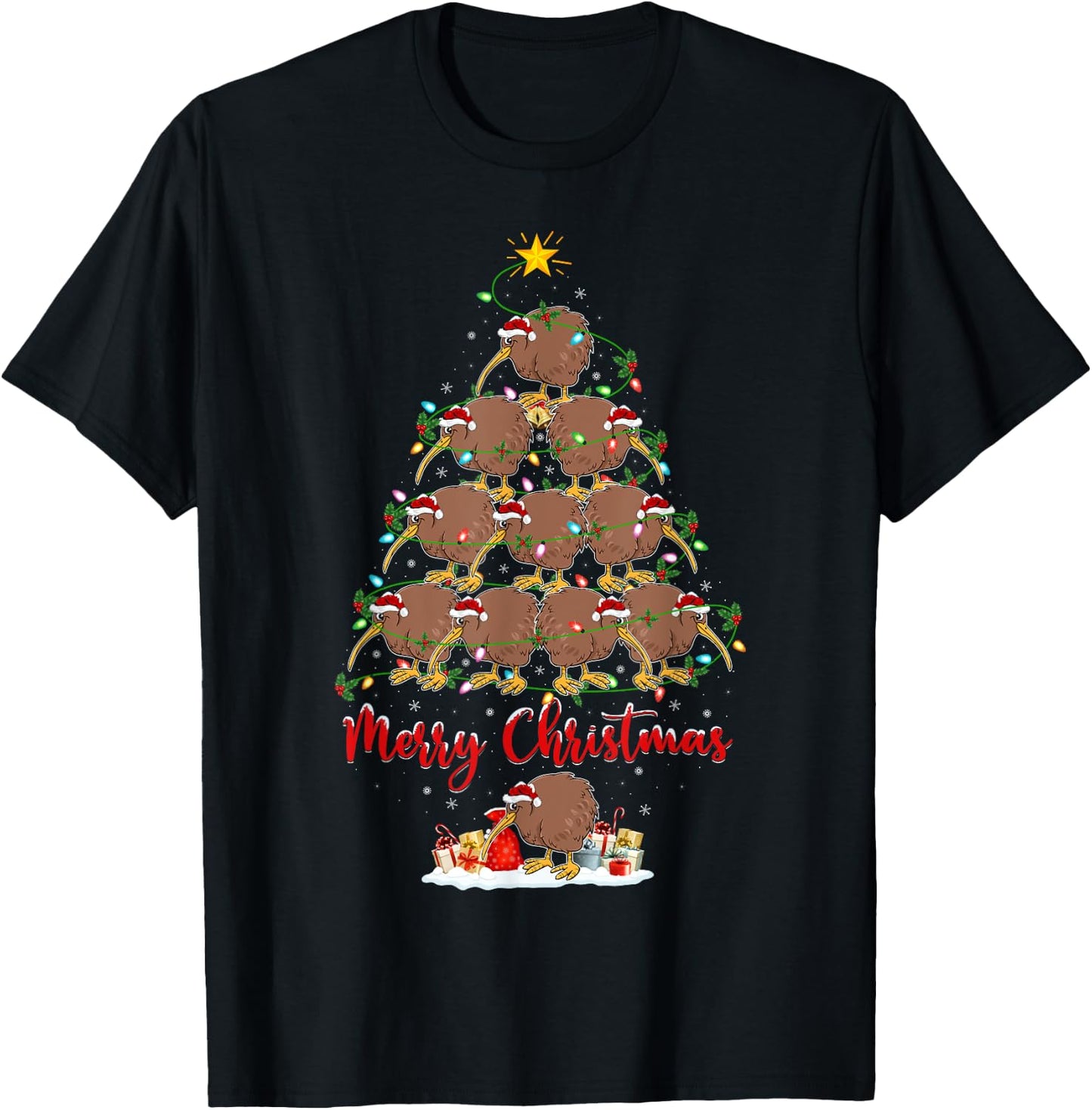 Kiwi Bird Lover Xmas Matching Santa Kiwi Christmas Tree T-Shirt - T-Shirt | Black